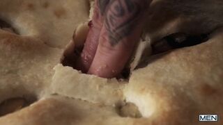 Men - Theo Ross starts fucking the macaroni and is about to stuff the turkey when When Kit cums in