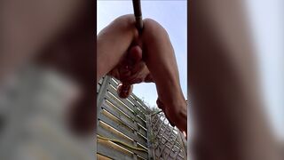 Outdoor Grandpa Daddy Cumshot Sexshow with a Pole in His Ass