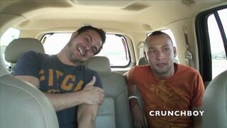 two straight boys fucking in the car driving ! amain exhib r