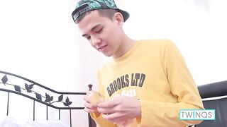 Skinny Brunette Xander H Pokes Hiss Pink Butt Hole And Cums!