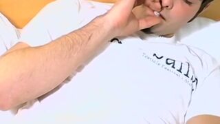 Smoking fetish homo jerking off and squirting cum solo