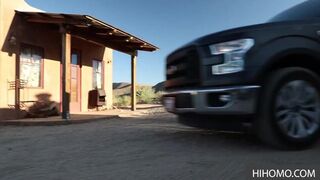 Twink hitchhker loves sitting on gay cock