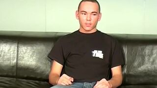 Young British man jerks off after interview in hot solo