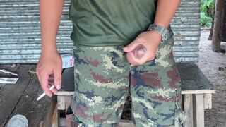 Horny Solider Thai Jerks Off & Cums