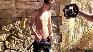 Horny twink Jack Davis sucks 3 big meaty dicks all at once