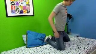 Adorable twink Corey Jakobs masturbates after an interview