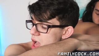 Gay stepdad rims twinks ass before threesome anal fucking