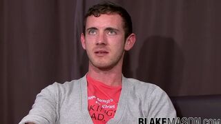 Twink with blue eyes masturbates his big monster cock